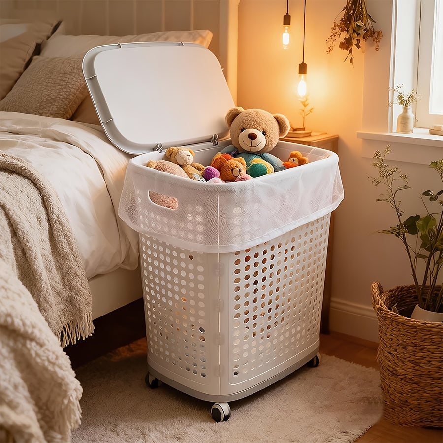 Wheeled Foldable Laundry Hamper in Cream White, Clothes Storage Basket with M, L and XL Options, Selected Inner Bag Configurations and Lidded XXL Selection