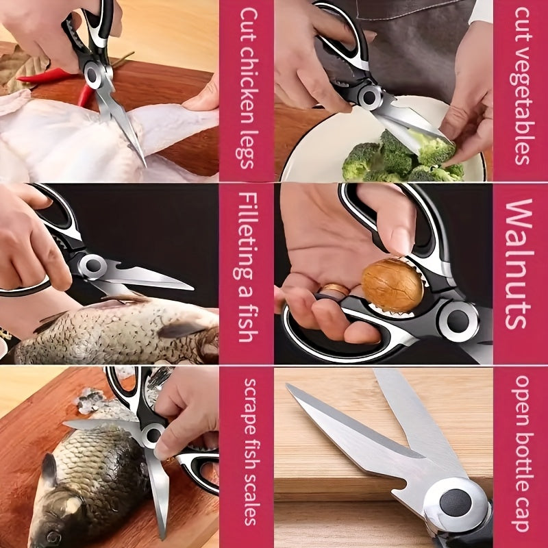 Multifunctional Poultry Shears with Stainless Steel Blades and Ergonomic Handle, Single Pair of Kitchen Scissors for Chicken, Duck, Fish and BBQ Meal Preparation
