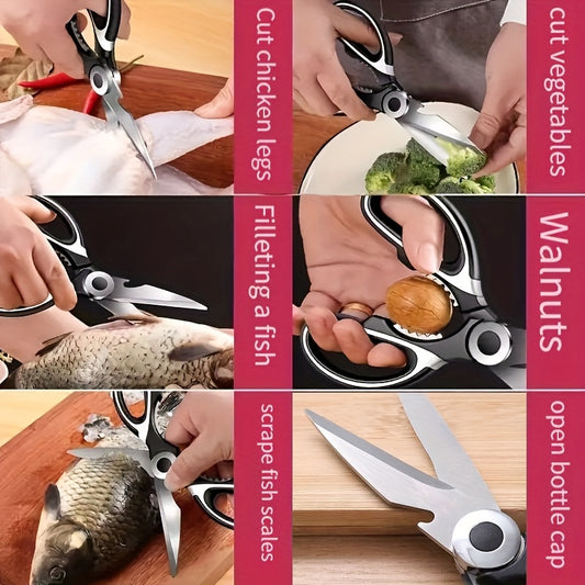 Multifunctional Poultry Shears with Stainless Steel Blades and Ergonomic Handle, Single Pair of Kitchen Scissors for Chicken, Duck, Fish and BBQ Meal Preparation