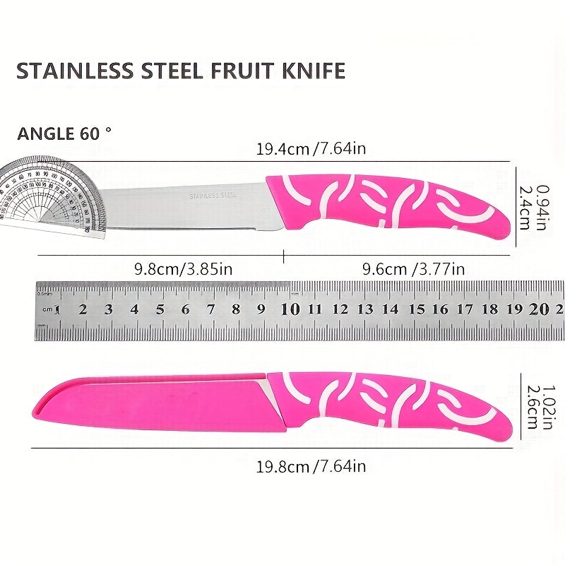 Fruit Paring Knife Set with Polished Stainless Steel Blades and Silicone Handles, Red Green and Yellow Peeling Knives with Listed 3-Piece Options
