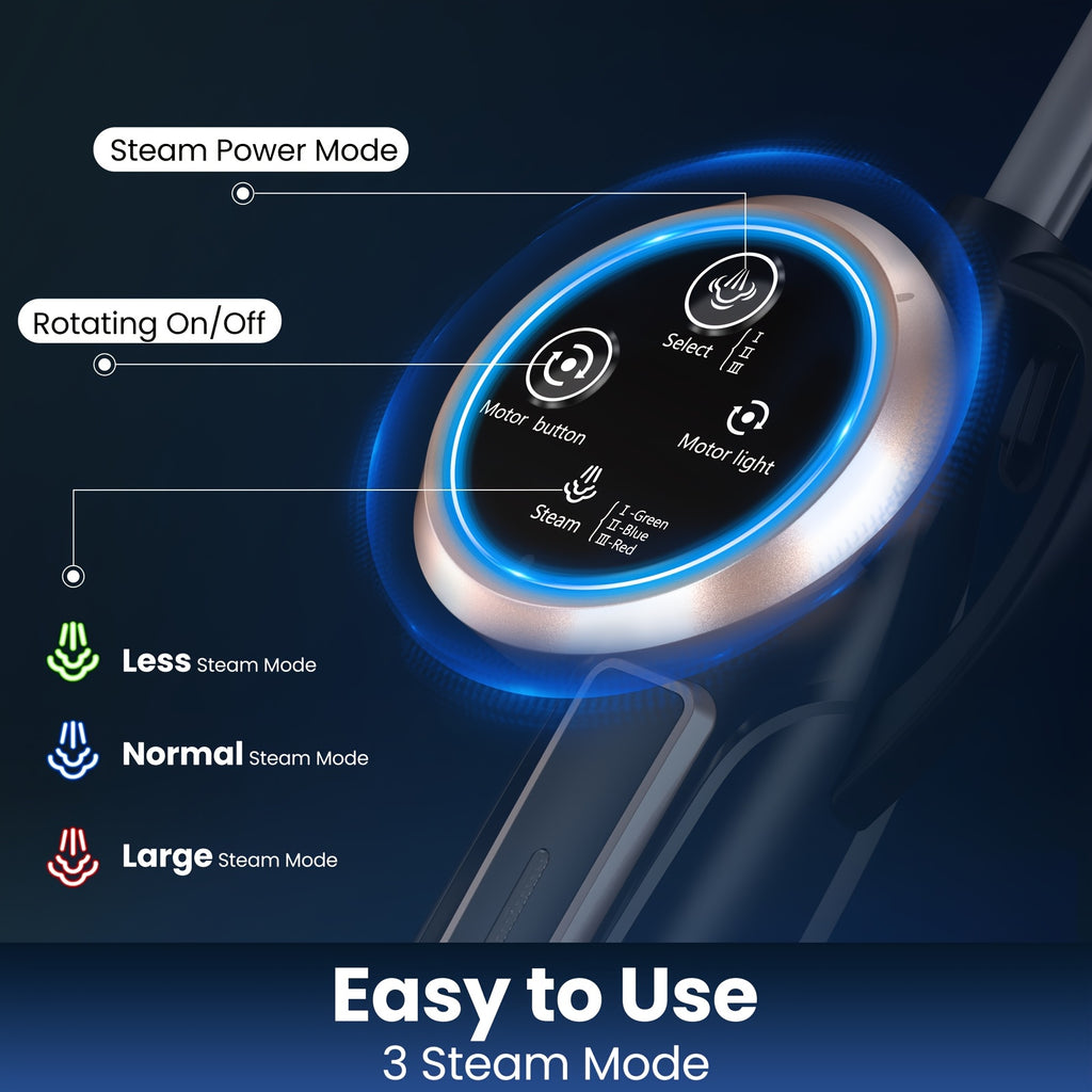 Rotating-Pad Steam Mop VM6 with Three Listed Steam Modes, LED Headlights and Removable Water Tank, Black Gray or Black Golden Floor Cleaning Options