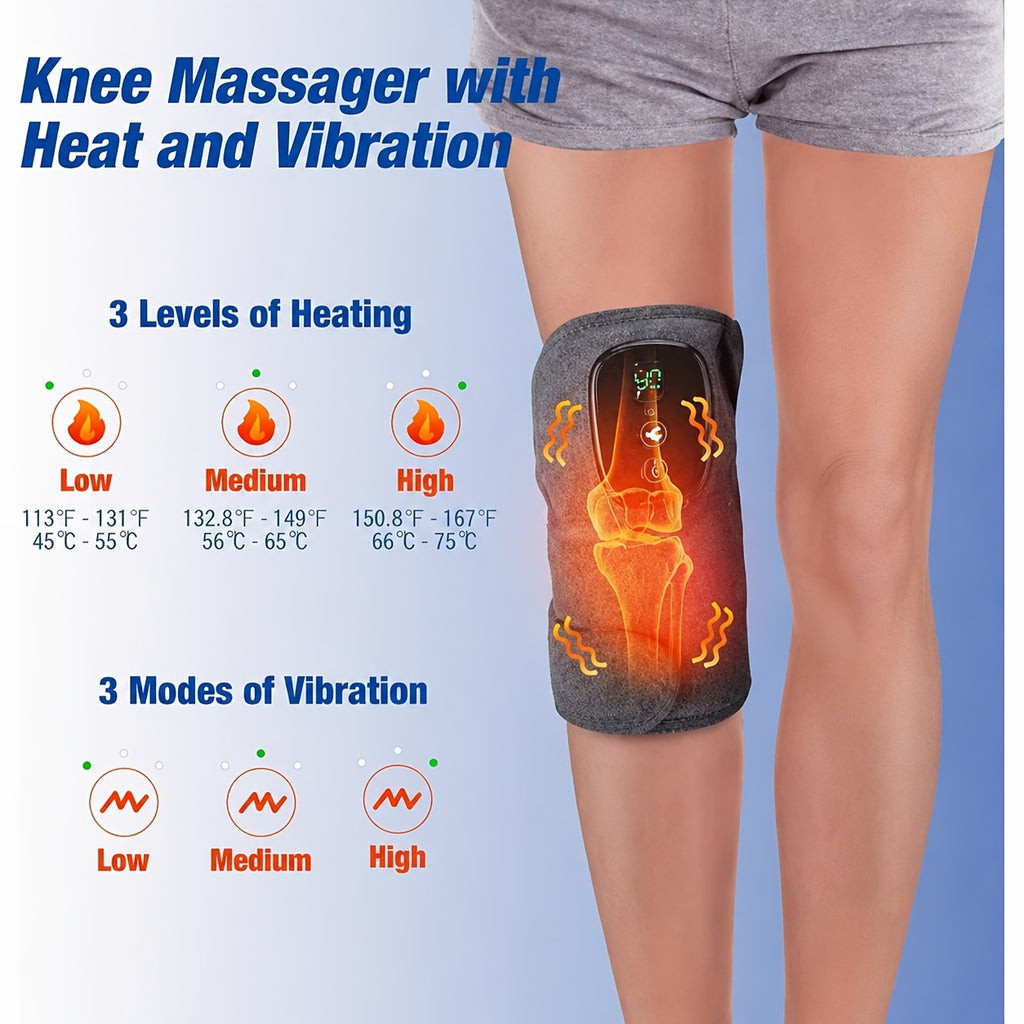 Wireless Heated Knee Massager with Vibration, Grey Button Single-Piece Pad with Listed Shoulder and Elbow Uses for Adult Home Comfort Routines