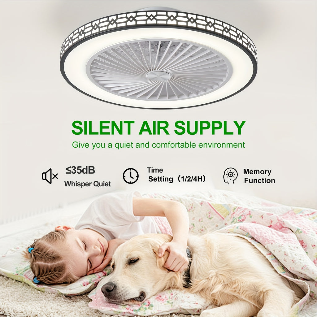 Modern LED Ceiling Fan with 20-Inch Design, Adjustable 3000K–6500K Lighting and Reversible Airflow, White or Black for Bedroom, Office and Study