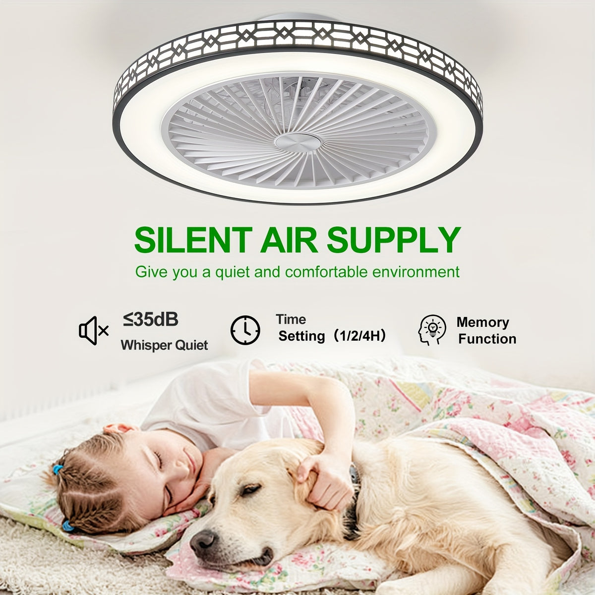 Modern LED Ceiling Fan with 20-Inch Design, Adjustable 3000K–6500K Lighting and Reversible Airflow, White or Black for Bedroom, Office and Study