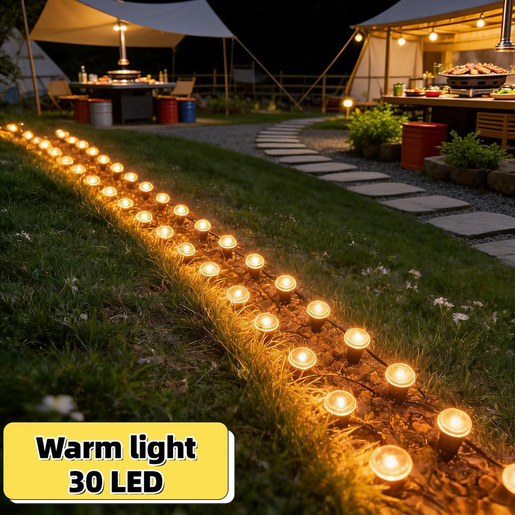 Solar Pathway String Lights with Listed 30 LEDs and Stake Design, Six Warm, White, Purple, Blue, Red and Green Light Options for Patio and Garden Event Decor