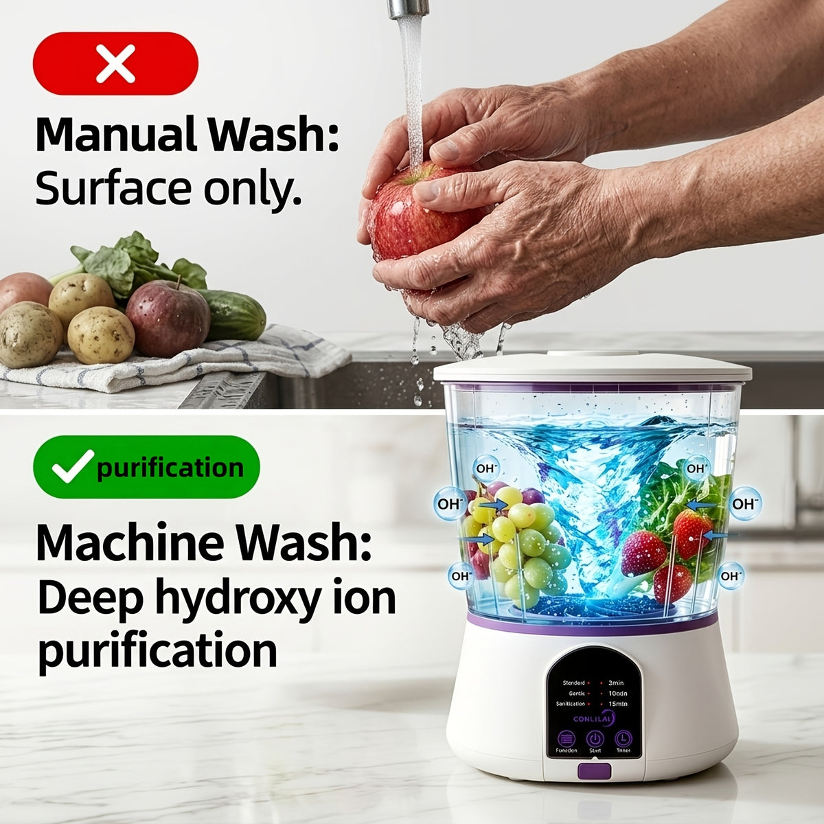 Fruit and Vegetable Cleaning Machine with Three Listed Function Modes, Single or Dual Battery Options for Household Produce Preparation Routines