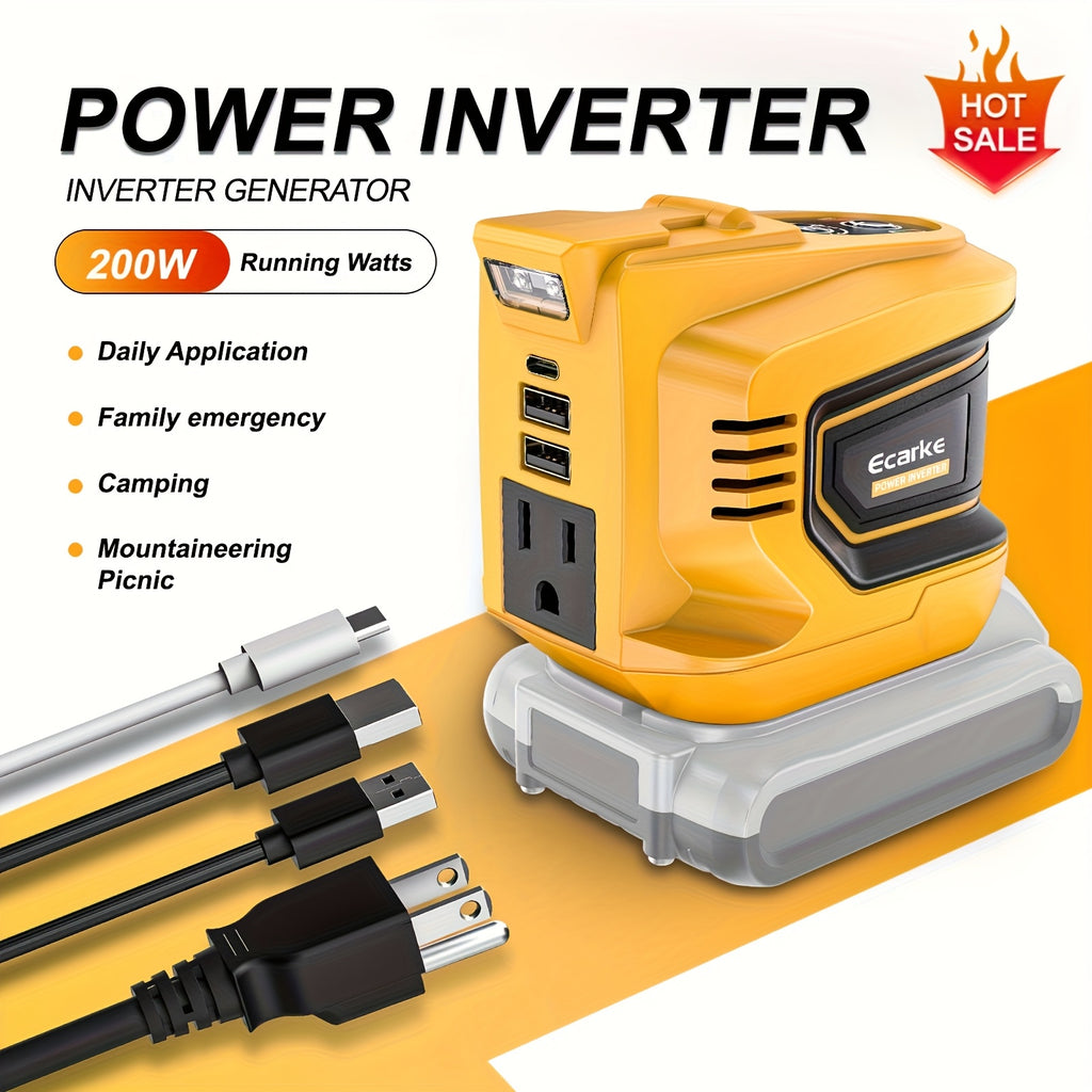 20V Battery Power Inverter by Ecarke for Compatible DeWalt Batteries, 200W and 550W Option Labels with Listed AC and USB Outputs, Battery Not Included