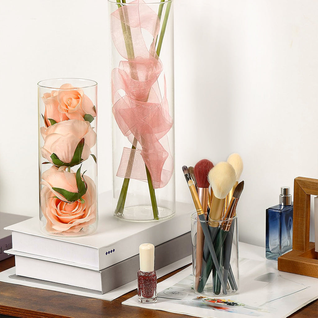 Glass Cylinder Vase Set, 15 Clear Round Vases in Five Heights from 4 to 11.8 Inches for Layered Wedding Centerpieces, Flower Arrangements and Home Table Decor
