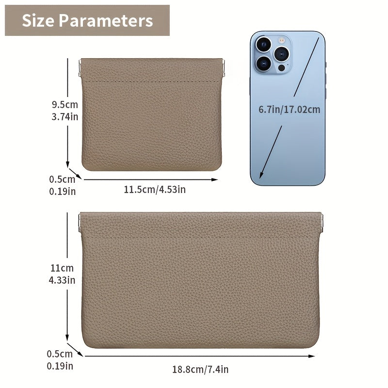 Self-Closing Leather Pouch by GERUOLA with Long Wallet, Small and Short Style Options for ID Cards, Cables and Everyday Bag Organization in Multiple Colors