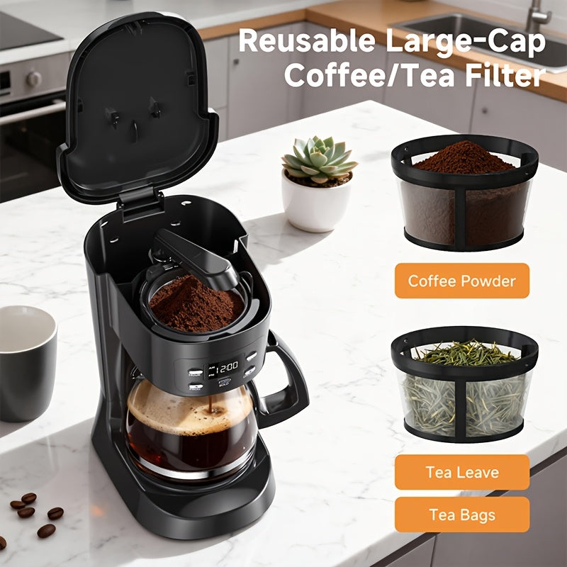 5-Cup Programmable Coffee Maker in White, Digital Drip Brewer with Auto Brew, Brew Pause, Washable Basket Filter and Keep-Hot Plate for Home Kitchens