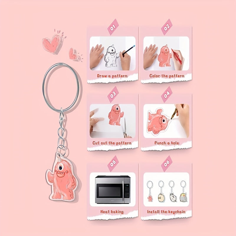 Shrink Plastic Craft Kit, 215 Pieces with 15 A5 Shrink Sheets, 100 Keychain Accessories and 100 Open Iron Rings for DIY Charms and Handmade Gifts