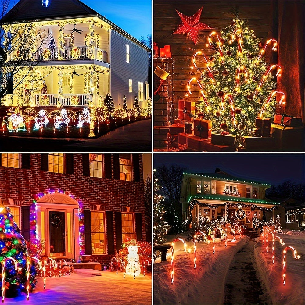 Solar Candy Cane Pathway Lights, 12-Piece Set with 48 Total LEDs, Eight Lighting Modes and Ground Stakes for Christmas Lawn, Garden and Front Yard Displays