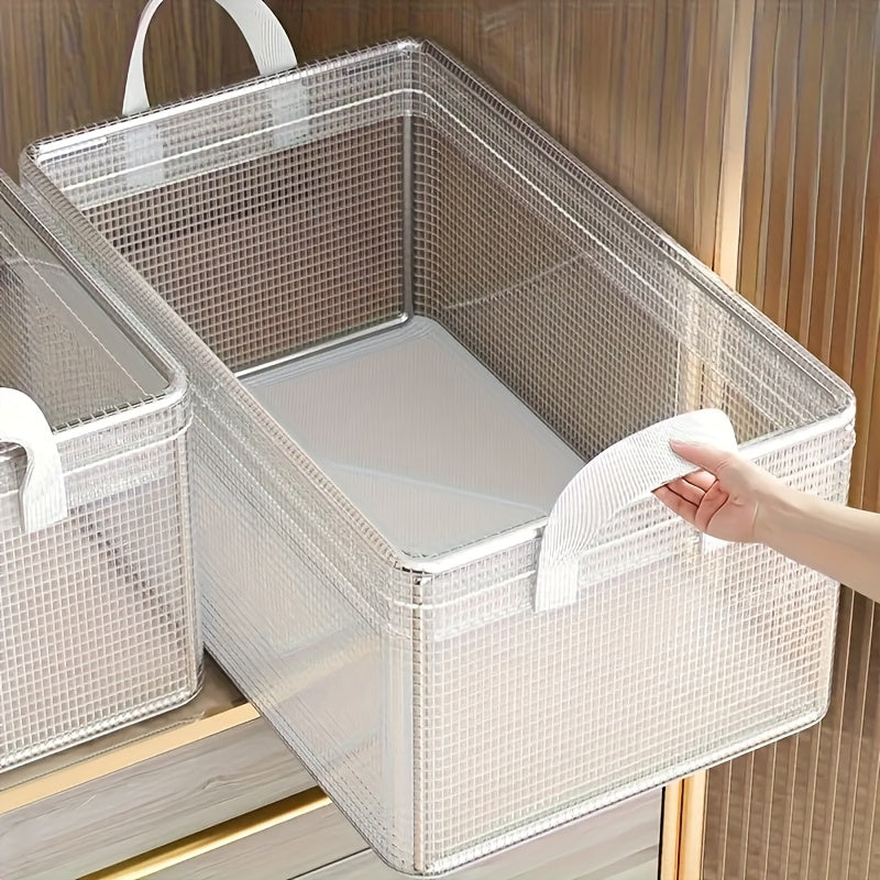 Clothing Storage Box with Steel Frame, 26L Transparent PVC Closet Organizer for Seasonal Clothes and Everyday Bedroom Organization
