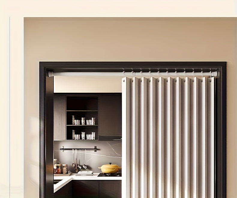 Accordion Door Curtain in Polyester with Hooks and Storage Straps, Foldable Room Divider Panel in Four Colors and Two Unfolded Sizes for Home Interiors