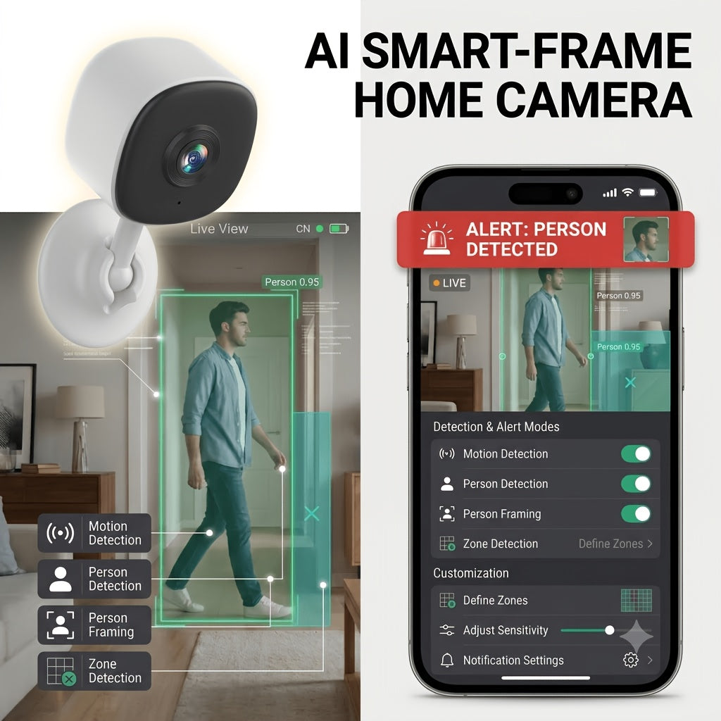 Magnetic Mount Indoor Security Camera 2K with Dual-Band WiFi, Night Vision, Two-Way Audio and AI Detection Alerts, USB-Powered Home Monitoring Camera