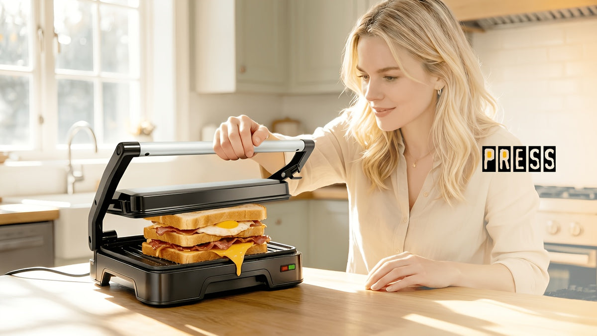 Two-Slice Panini Grill Press in Black with Listed 850W Heating, Nonstick Plate Design and 180-Degree Opening for Sandwich Toasting and Home Kitchen Cooking