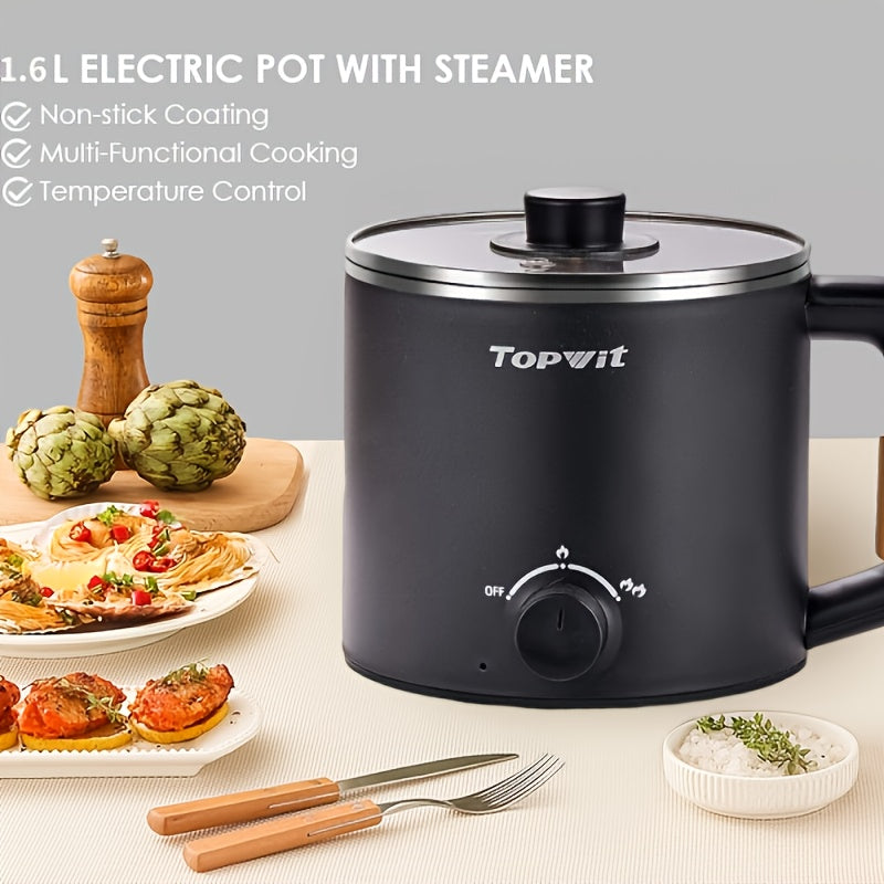 Dual-Power Electric Hot Pot with Listed 50.72oz Capacity and Portable Nonstick Design, Black or Blue Noodle Cooker for Pasta, Soup, Eggs and Oatmeal Preparation