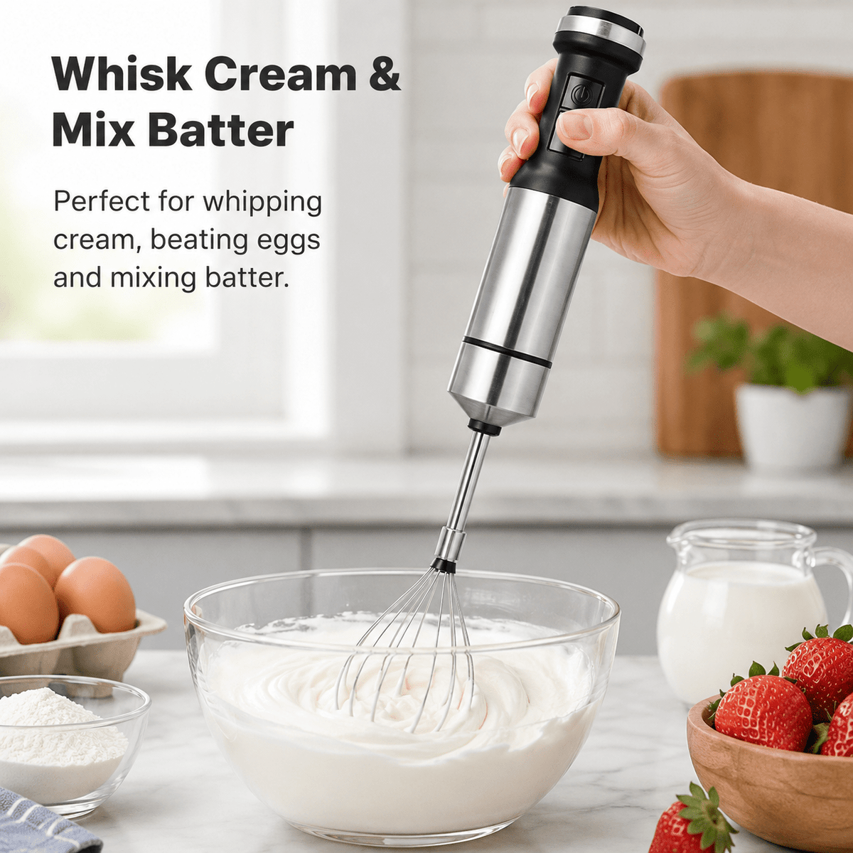 Hand Blender 800W 5-in-1 with 12-Speed Control & Turbo, Stainless Steel Shaft, Food Chopper, Whisk & Milk Frother for Soup, Smoothies and Baby Food
