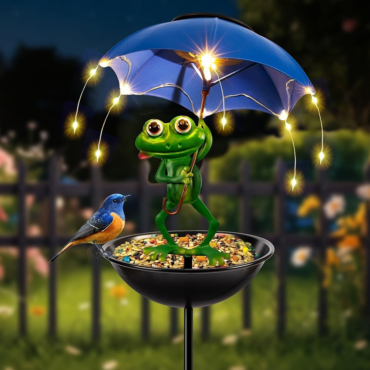 Solar Garden Decoration with Listed LED Light String and Bird Feeder Wording, Single Black Ant Option Label for Outdoor Lawn, Terrace and Pathside Displays