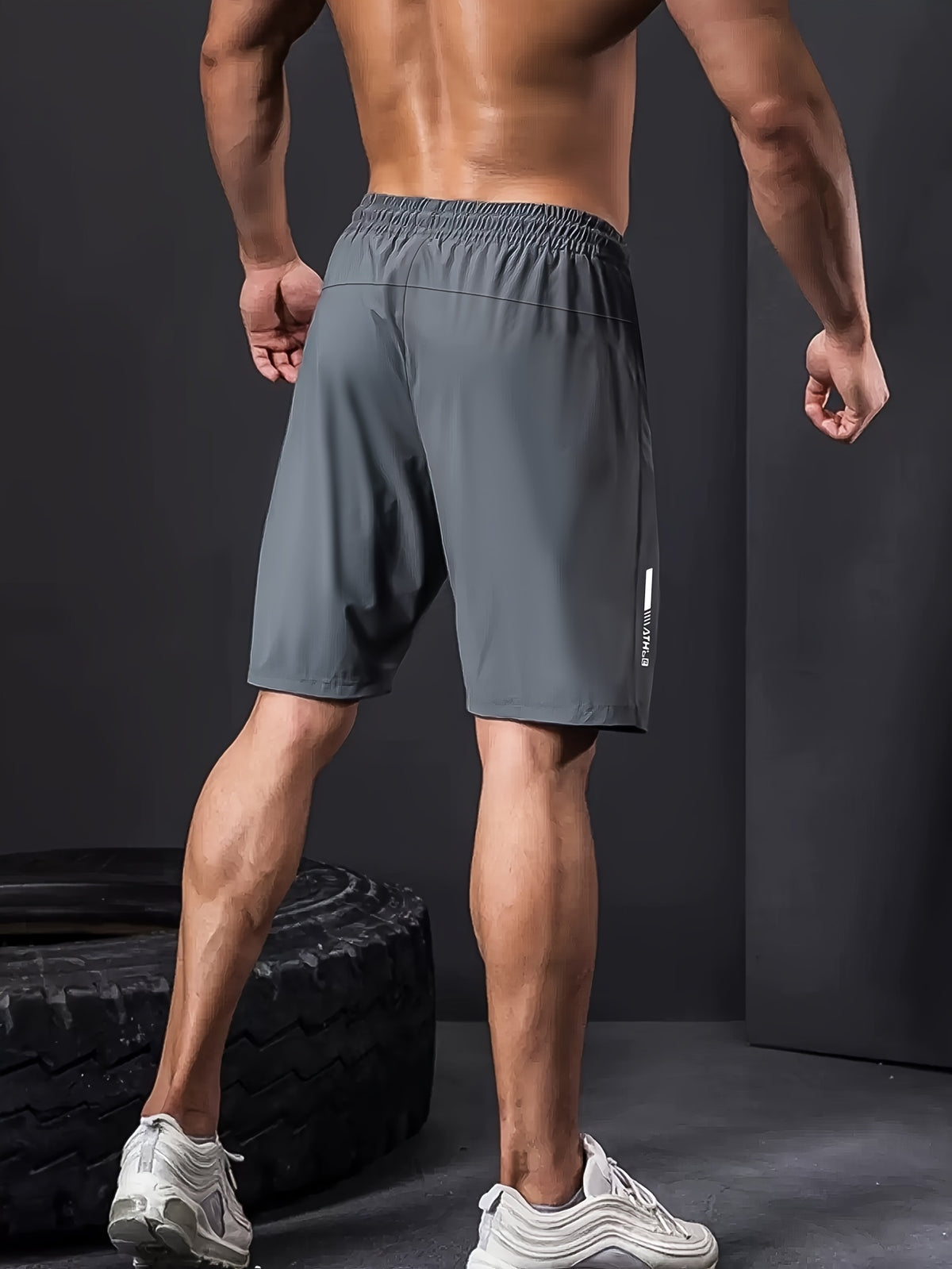 Men's Stretch Shorts with Drawstring Waist and Zippered Pockets, 85% Polyamide and 15% Elastane Fabric in Eight Color-Style Labels for Casual Summer Wear