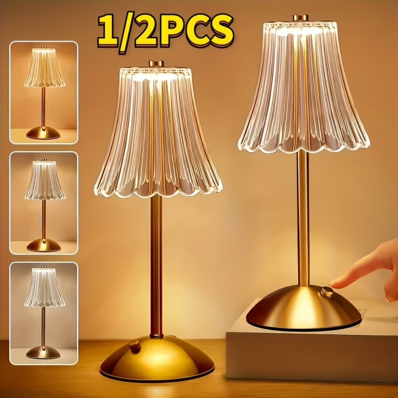 1/2 Retro Mini Lamp | Suitable for Home, Dining Table, Restaurant-wireless Desk Lamp, Golden Rechargeable, USB Charging, 12-inch High LED Copper Portable Indoor/outdoor Desk Lamp, 3-color LED, Touch Control, Non-dimmable, Ideal for Halloween