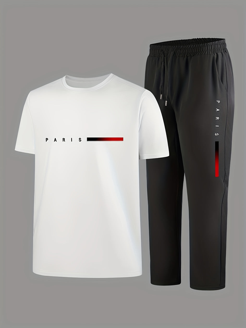 Men's Two-Piece Outfit with Printed Short Sleeve Crew Neck Top and Straight Pants, Seven Color Options and S to XXL Sizes for Casual Spring and Summer Style