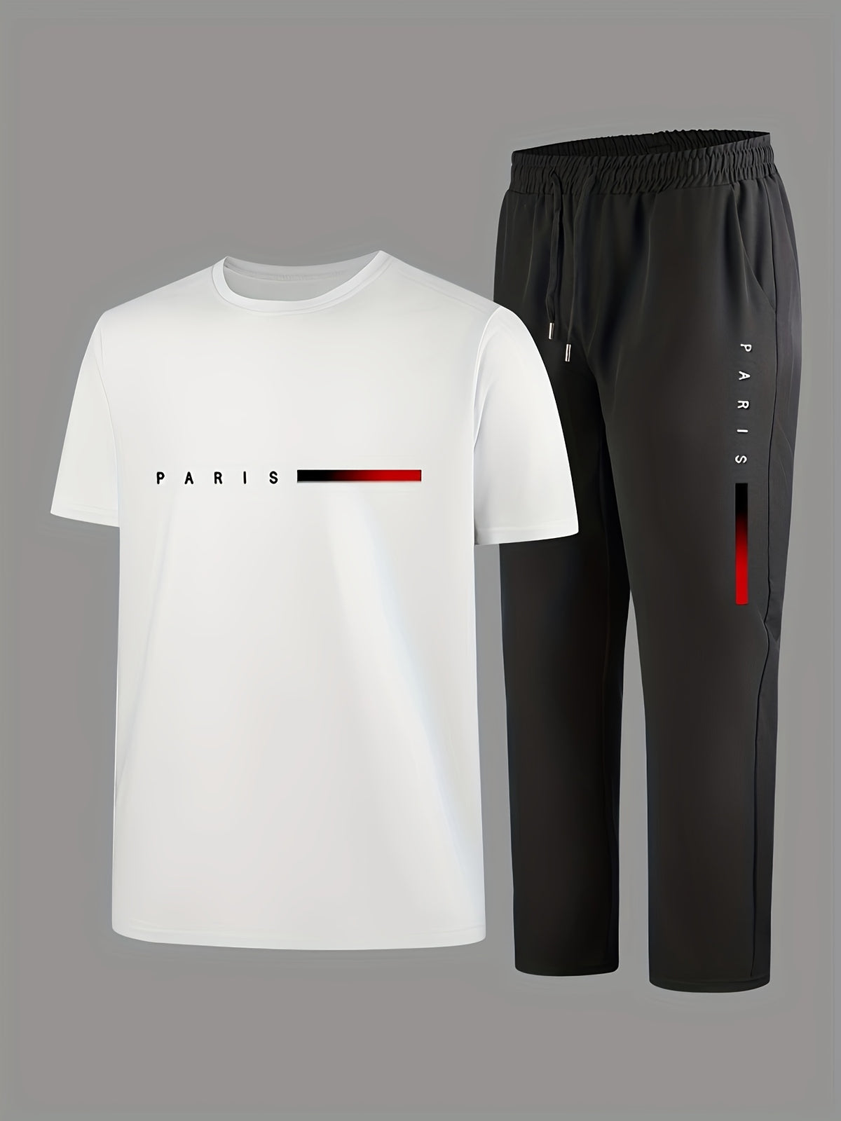 Men's Two-Piece Outfit with Printed Short Sleeve Crew Neck Top and Straight Pants, Seven Color Options and S to XXL Sizes for Casual Spring and Summer Style