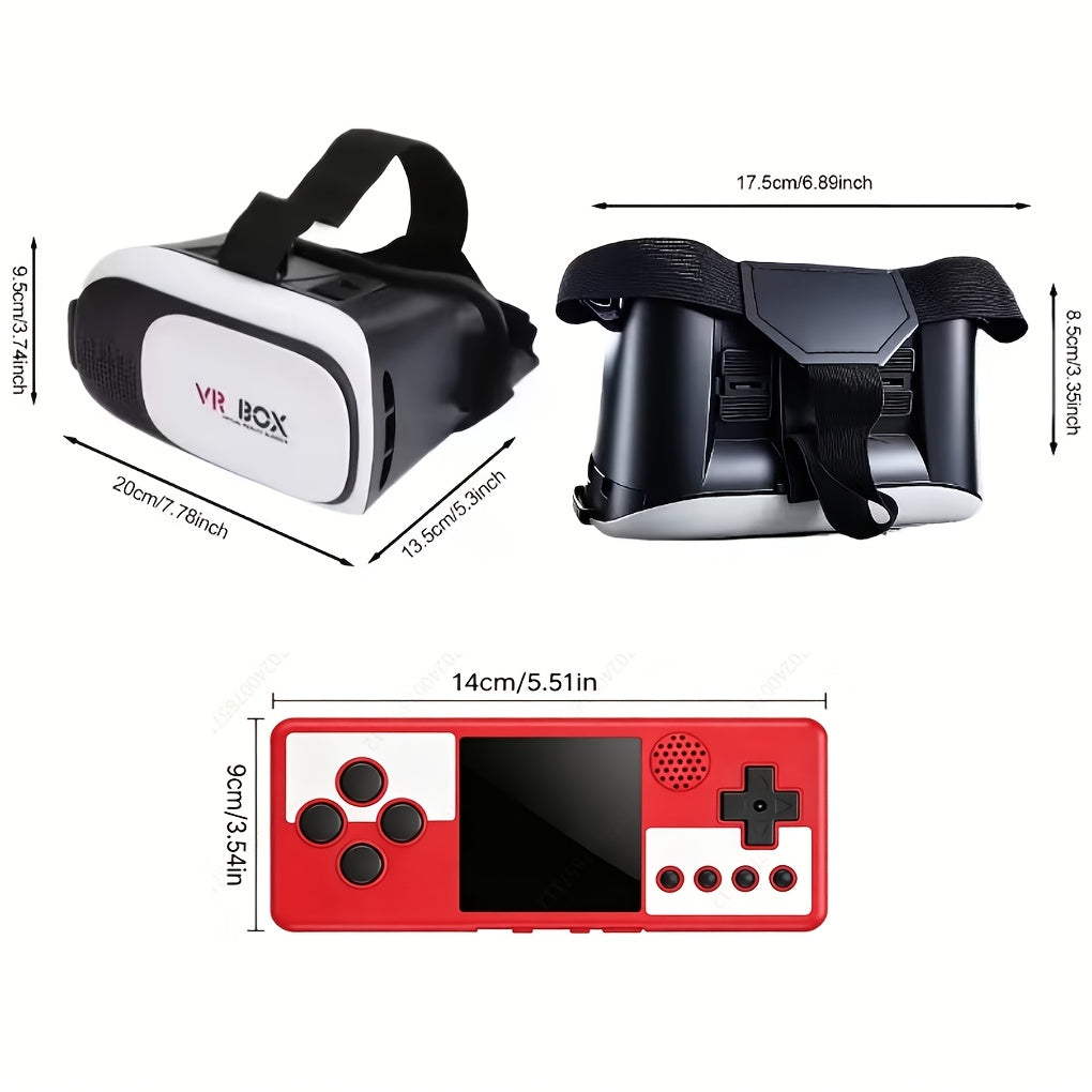Phone VR Headset Bundle with Retro Handheld Game Console and Watch, Three-Piece Set with Listed 4.5–7-Inch Phone Fit and Multiple Color Combinations