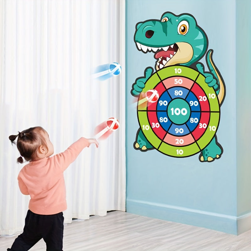 Dinosaur Sticky Target Ball Set with Blue Bow Wording, One-Set Option for Supervised Party Games, Family Gatherings and Birthday or Holiday Gift Ideas