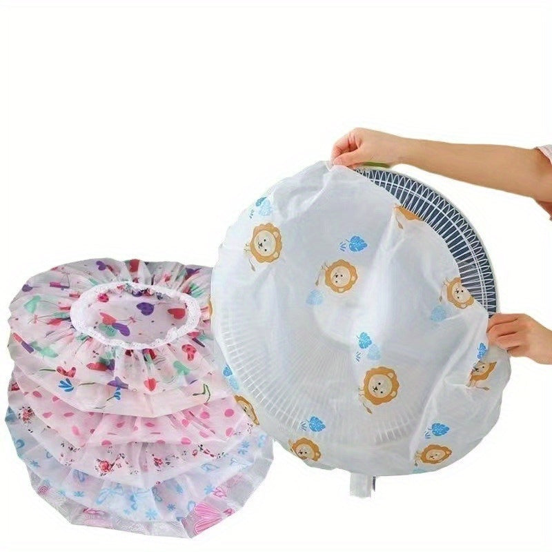 Electric Fan Dust Covers with Ruffled Edges, 2-Piece PVC Plastic Set in Assorted Colors for Compatible Fan Storage at Home or in the Office