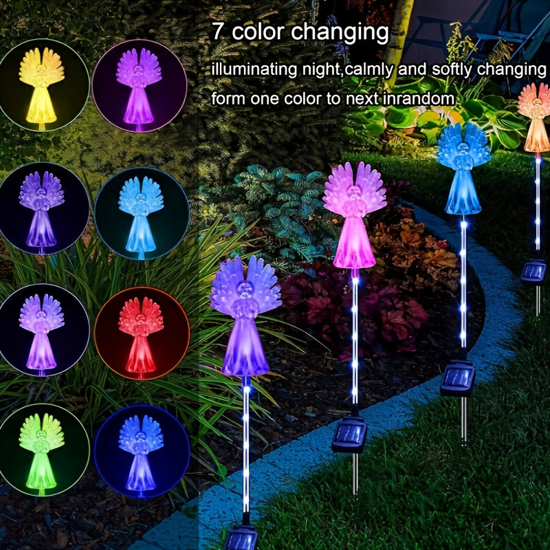 Solar Angel Garden Lights in Listed Two- or Four-Piece Options, Outdoor Decorative Lighting for Yard and Patio Displays, Housewarming and Seasonal Gift Ideas