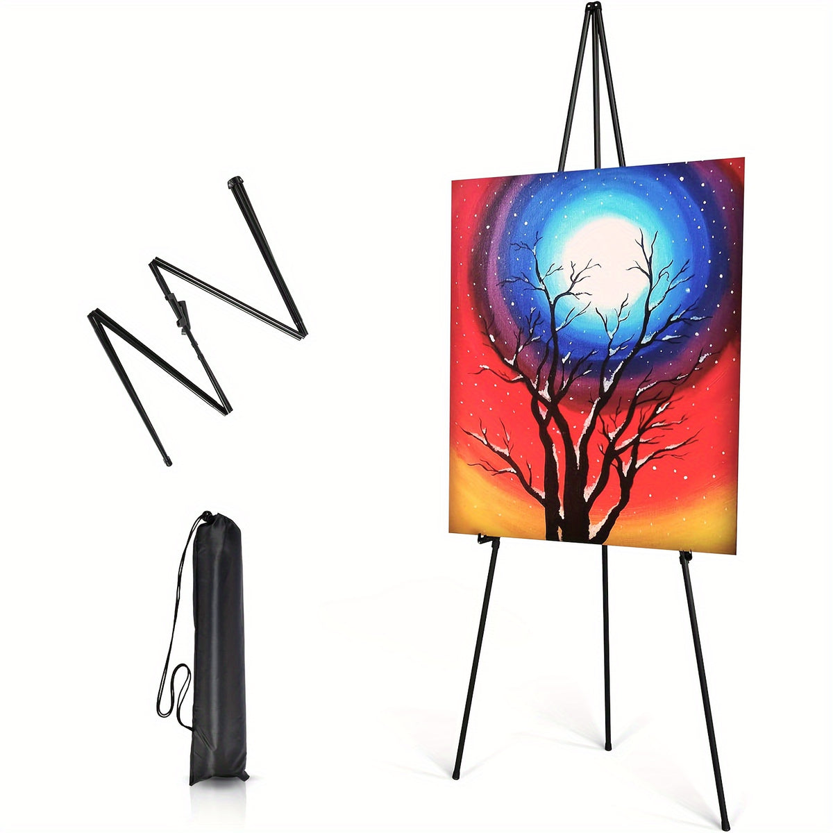 Display Easel Stand for Wedding Signs, Posters and Presentations, Folding Metal Tripod with 63-Inch Maximum Height, Adjustable Clips and Multi-Pack Options