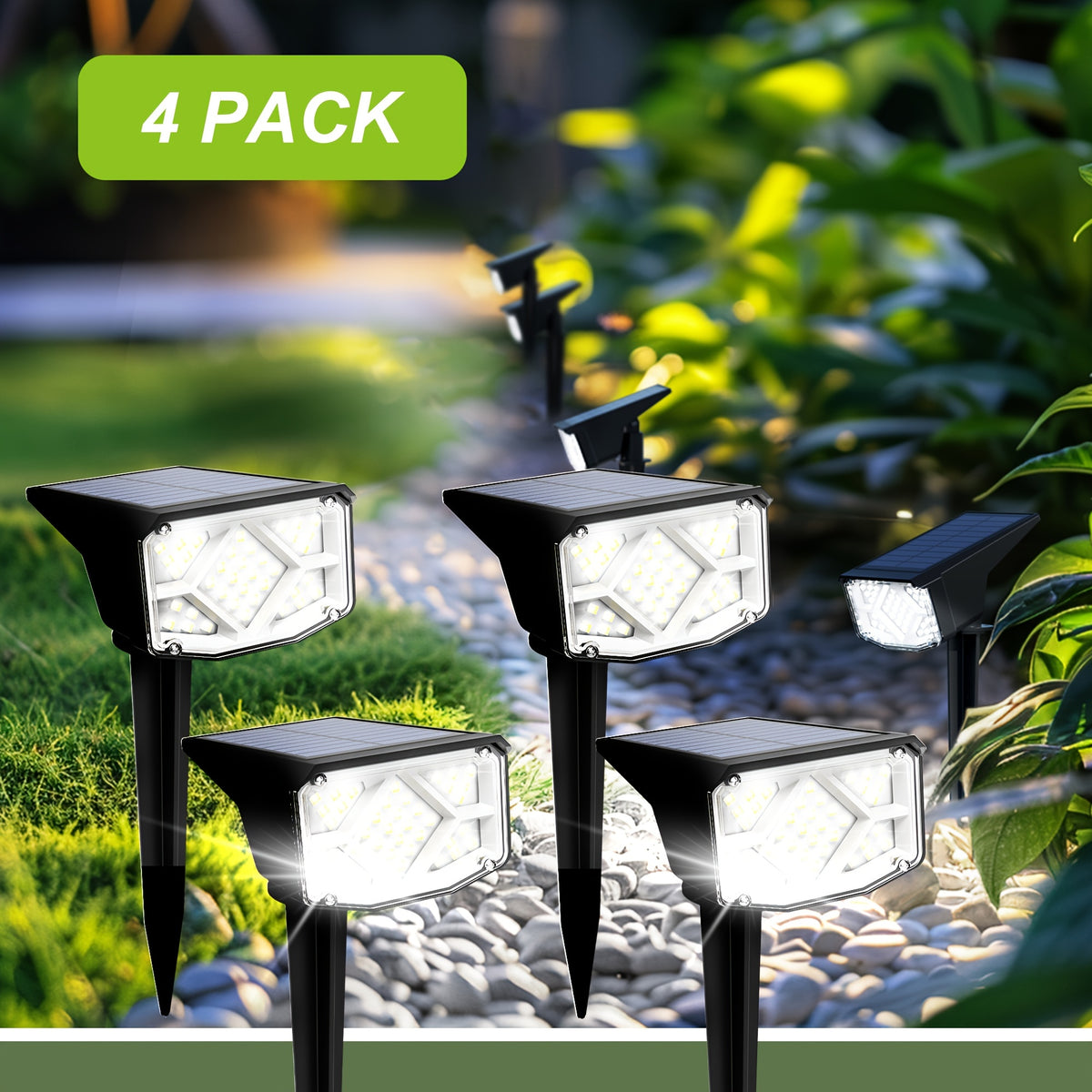 Solar Landscape Spotlights in Warm or Cool White, 4, 6 or 10 Pack Garden Accent Lights with Listed 38 LEDs and Three Modes for Pathway and Holiday Decor