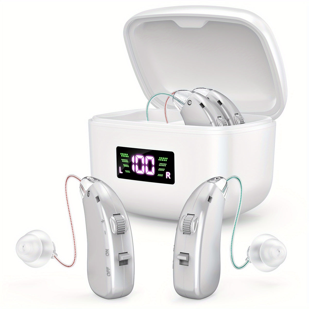 Rechargeable Hearing Amplifier with Listed Magnetic Charging Case, Silicone Ear Tips and Adjustable Listening Wording in TM802 Brown or Silvery Options for Adults