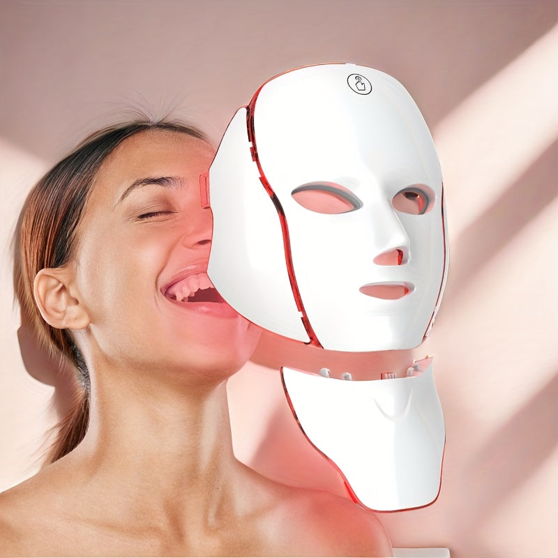 LED Light Therapy Face Mask, 7-Color Photon Facial & Neck Care Device, USB Rechargeable Skin Care Mask for Redness, Acne-Prone & Aging Skin, Home Spa Beauty Treatment, Valentine's Day Christmas Gift