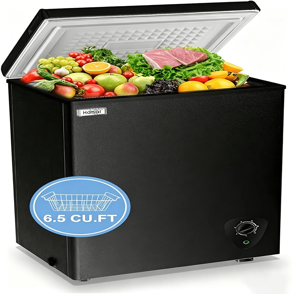 Freestanding Chest Freezer by WANAI in Black, 3.5 or 6.5 Cu Ft Options with Top-Opening Door, Adjustable Thermostat and Removable Basket for Home Kitchen Storage