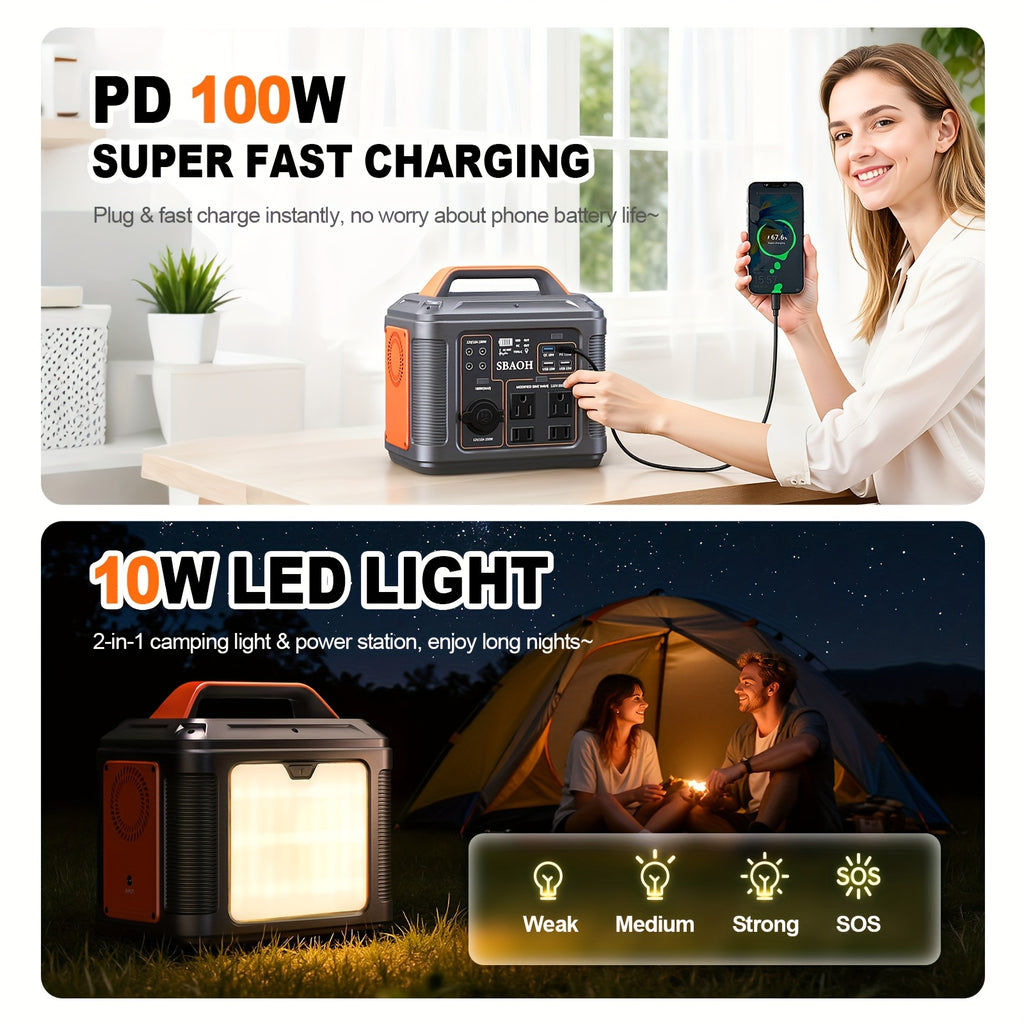 Portable Power Station 300W by SBAOH with Listed 296Wh Lithium-Ion Battery, 100W PD and Digital Display in Orange or Blue with Optional Solar Panel Package