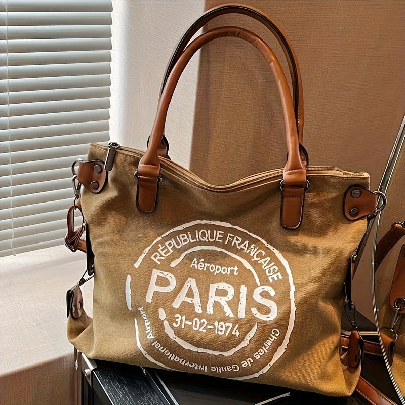 Tote Crossbody Shoulder Bag with Adjustable Strap, Brown with Black or Gray with Black Options for Everyday Errands, Commuting and Casual Outfit Styling