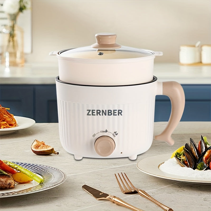 Triple-Power Electric Cooking Pot with Listed Nonstick Coating, ZERNBER 60.87oz A or B Model Labels for Compatible Hot Pot, Soup, Ramen and Kitchen Meal Preparation
