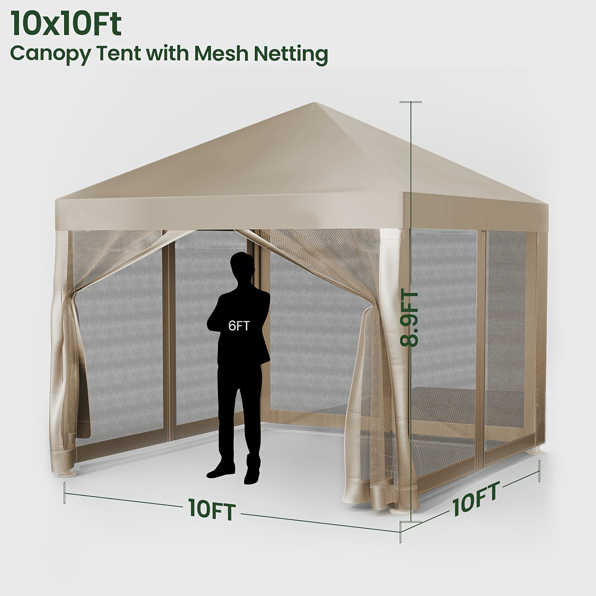 Screened Canopy Tent 10 x 10 ft with Listed Mosquito Netting and Easy-Up Design, Portable Outdoor Screen House for Patio Gatherings, Camping and Backyard Picnics