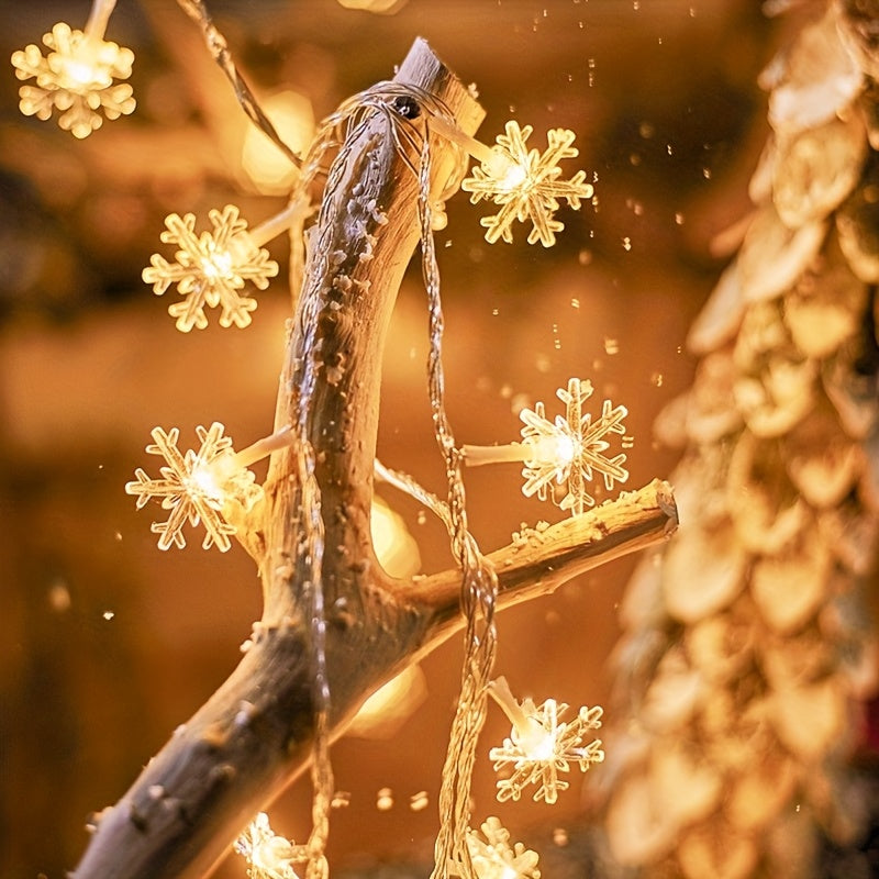 Snowflake LED String Lights for Christmas and Winter Party Decor, Warm White or Multicolor Options with 10, 20 or 40 LEDs, Batteries Not Included