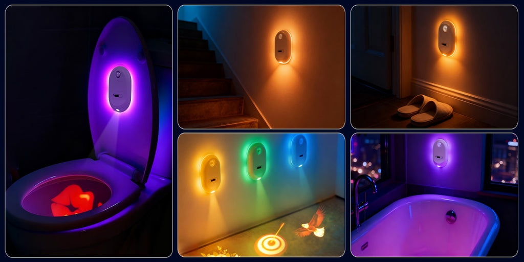 Motion Sensor Toilet Night Light, Rechargeable Toilet Bowl Lighting with Listed 13 Color Changes and Four Projection Patterns in Two- or Four-Pack Options