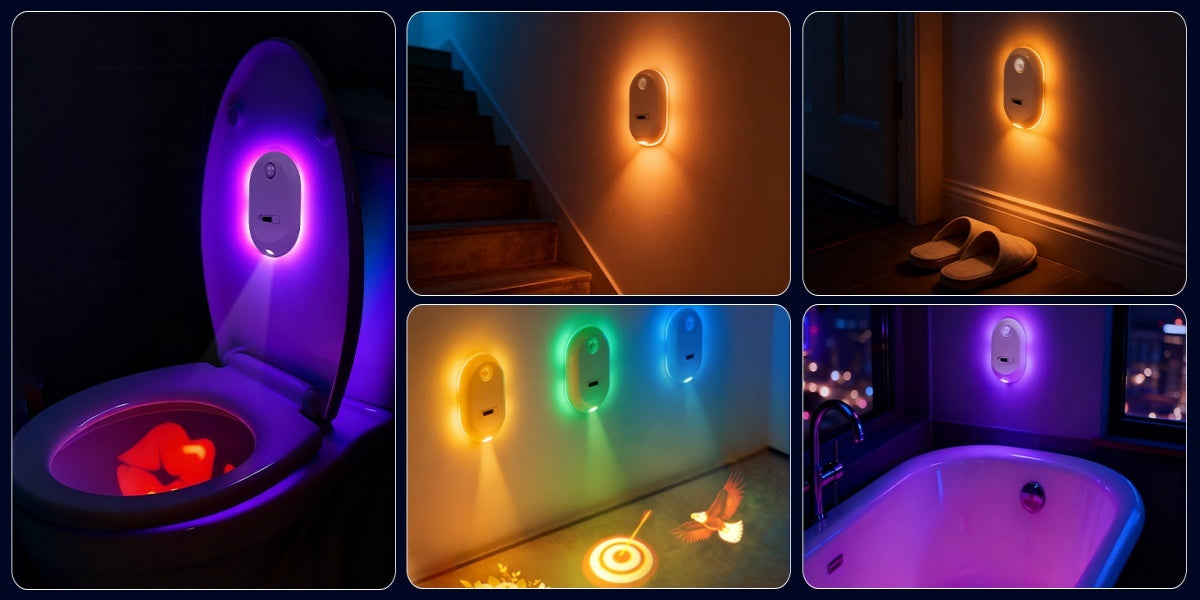 Motion Sensor Toilet Night Light, Rechargeable Toilet Bowl Lighting with Listed 13 Color Changes and Four Projection Patterns in Two- or Four-Pack Options