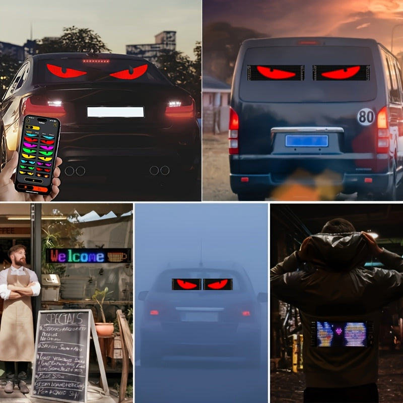 LED Devil's Eye Matrix Panels, Two-Piece Flexible USB 5V Decorative Display with App and Remote Controls, Programmable Animation and Text for Car Displays