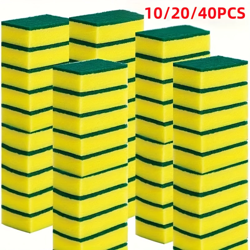 Kitchen Cleaning Sponges, 10 or 20-Piece Double-Sided Scouring Pad Packs with Absorbent Sponge Wipe Reference for Compatible Dishes and Household Surfaces