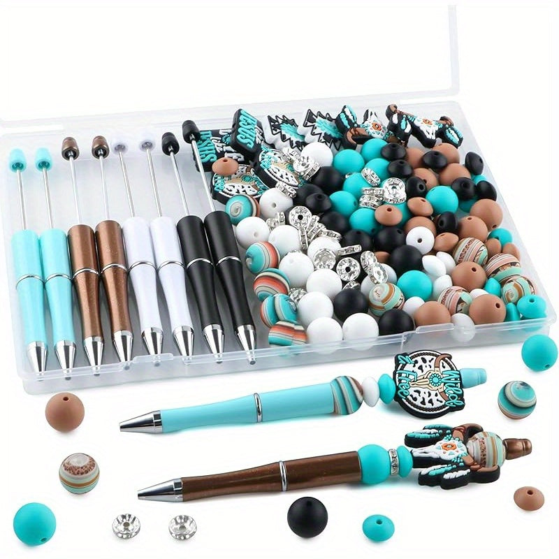 Turquoise Silicone Beads for Pens and Keychains, 146-Piece Mixed Craft Assortment with Listed 10mm Round and 12mm/15mm Beads for DIY Jewelry and Decorations