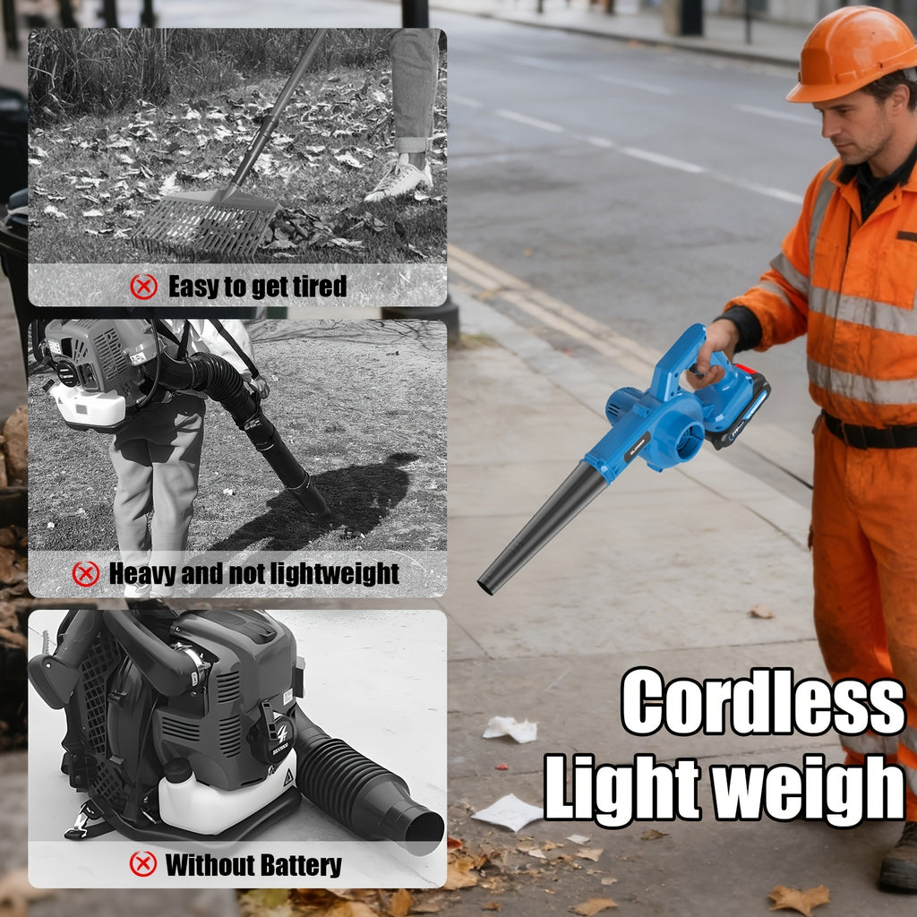 Cordless Leaf Blower and Vacuum with Extension Tube for Yard Cleanup, Handheld Tool in Black One-Battery, Blue Two-Battery and Five-Piece Kit Options