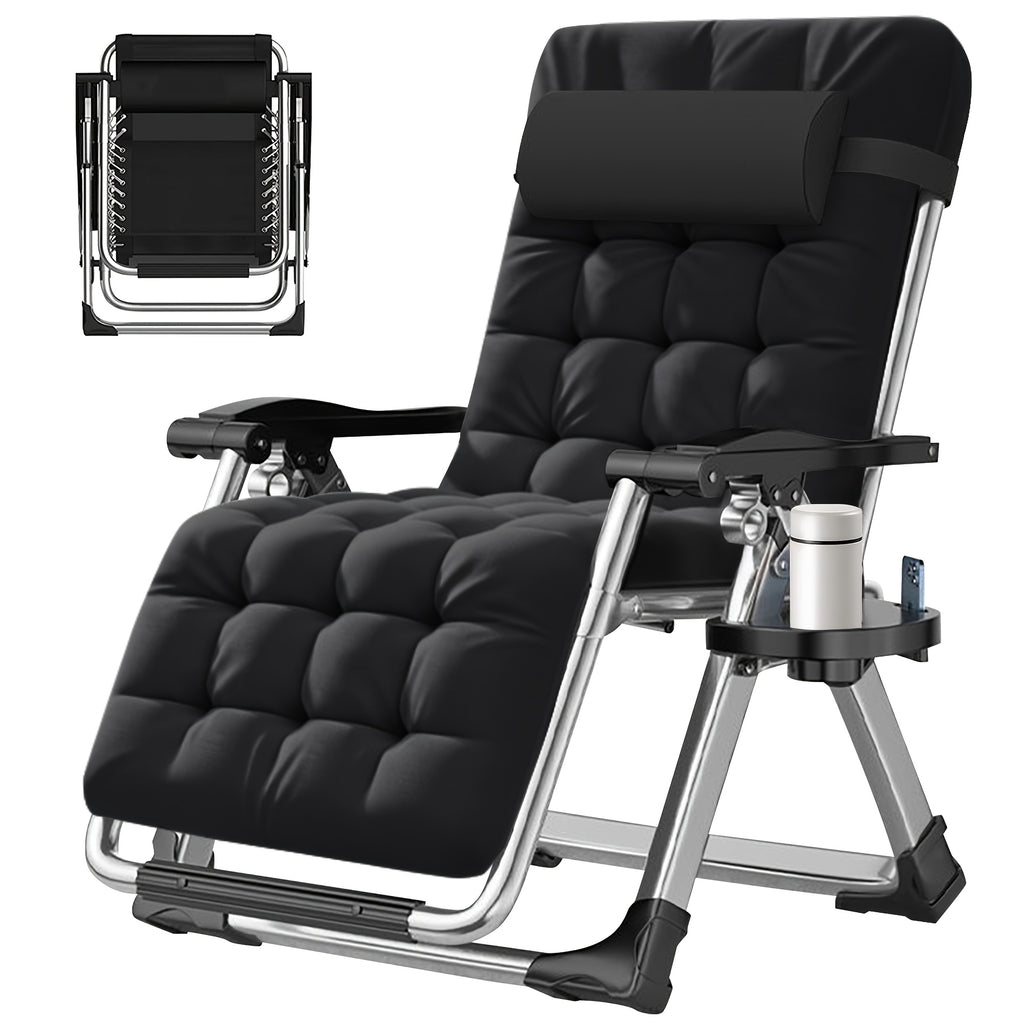 Zero Gravity Folding Lounge Chair with Listed Detachable Cushion and Cup Holder, Reclining Seat in Black, Gray, Light Gray or Blue and Gray Options