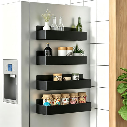 Movable Refrigerator Magnetic Spice Rack with Listed Polished Aluminum Alloy Construction, White and Black Selections for Kitchen and Small Household Storage
