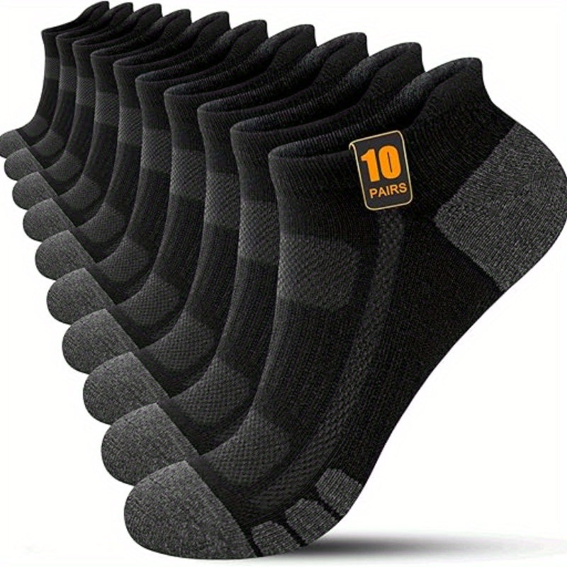 Low-Cut Casual Socks for Men, 10-Pair Pack with Elastic Ribbed Cuffs and Cushioned Comfort, Black, White or Combination Options for Daily Wear